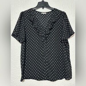 Black Polka Dot Ruffle Blouse
